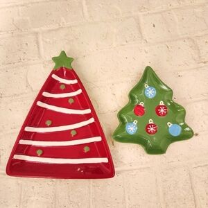 Hallmark Red and Green Christmas Tree Plates